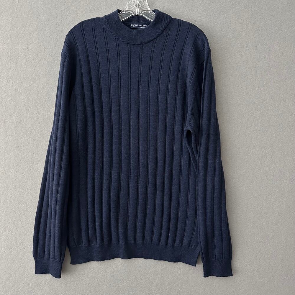 Grant Thomas Men’s Large Navy Pure Italian Merino Wool Knit Pullover Sweater